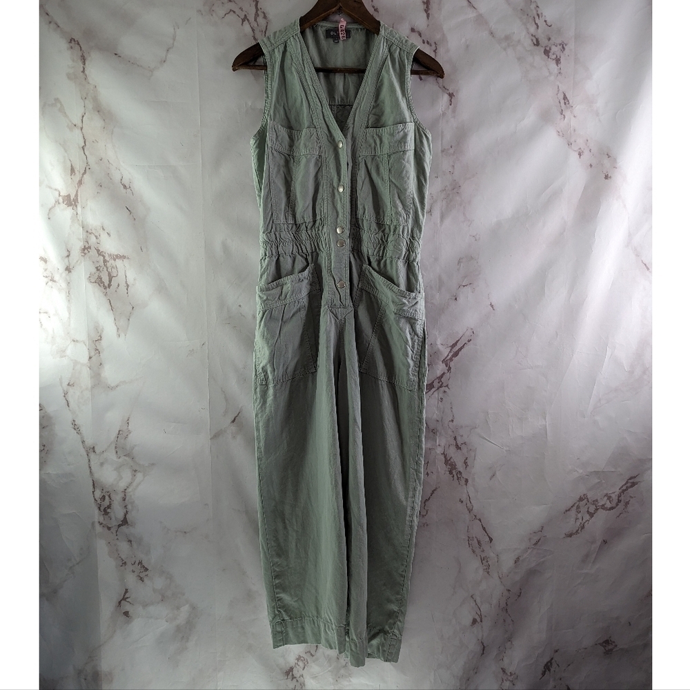 DL 1961 Jumpsuit Women Small Green Linen Sleeveless Tank Snap Button Crop Debbie